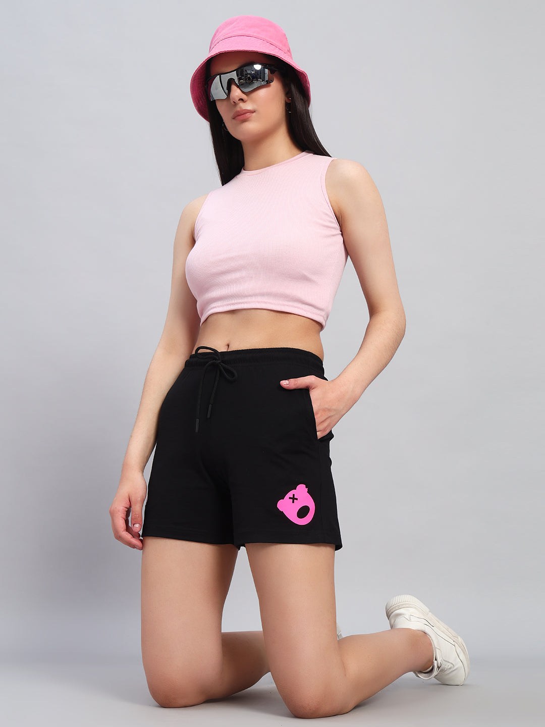 PINK WHITE TEDDY SHORTS
