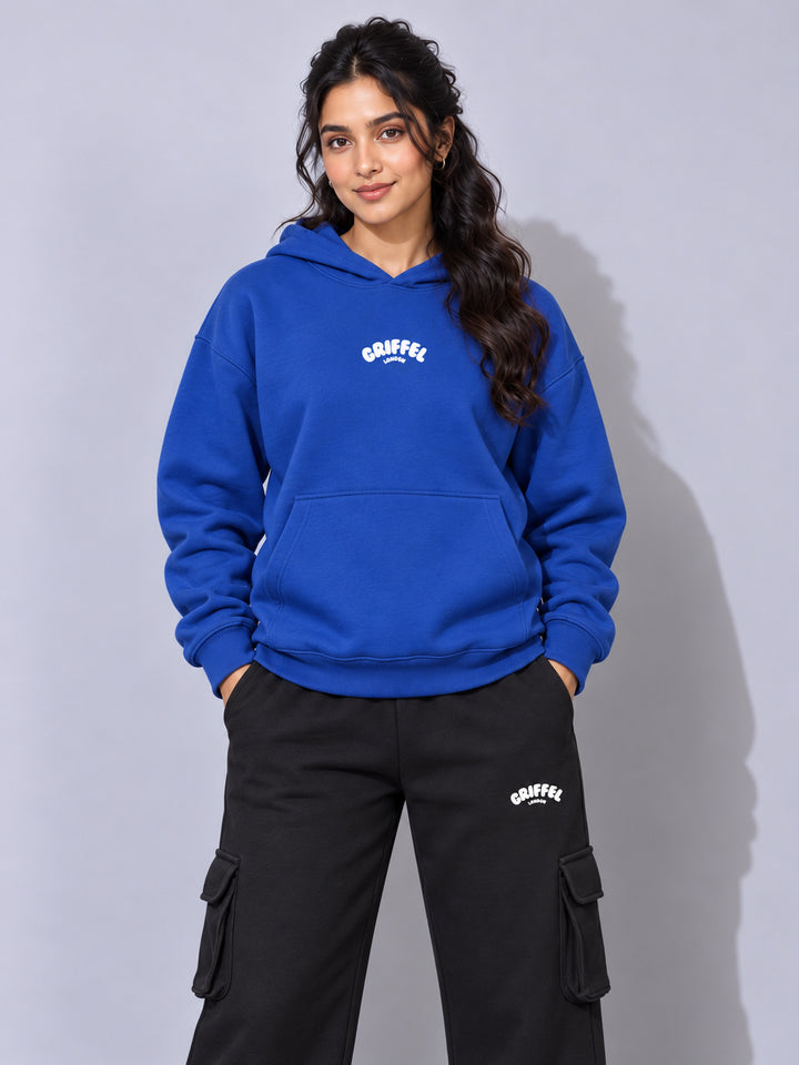 REBORN LOGO Cotton Fleece  Oversized Hoodie Tracksuit  For Women