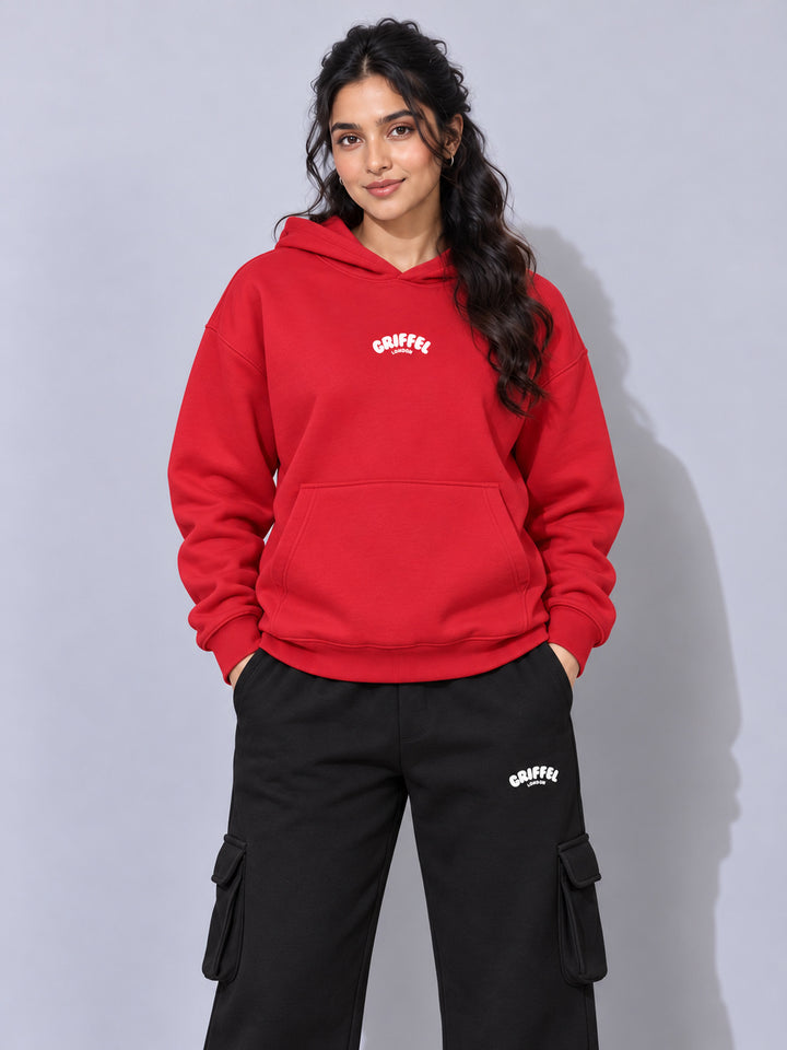 REBORN LOGO Cotton Fleece  Oversized Hoodie Tracksuit  For Women