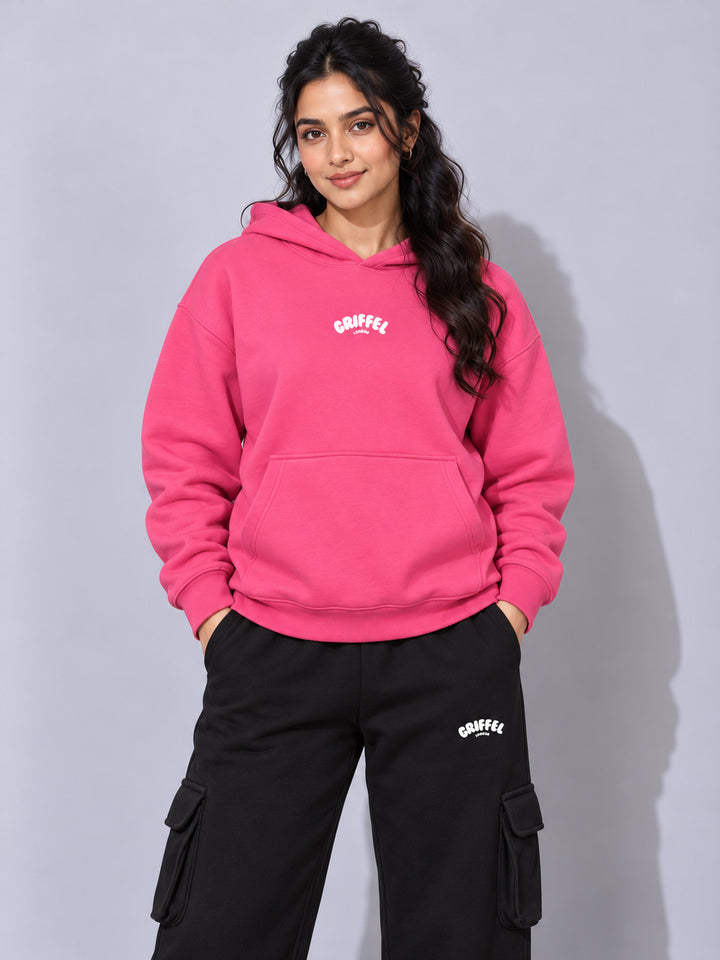 REBORN LOGO Cotton Fleece  Oversized Hoodie Tracksuit  For Women
