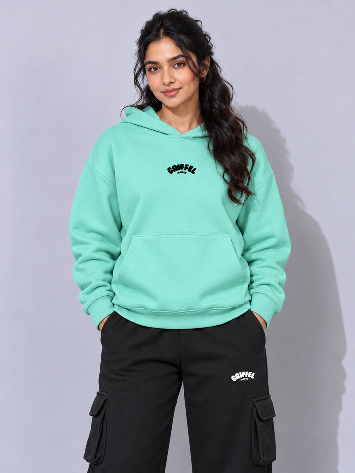 REBORN LOGO Cotton Fleece  Oversized Hoodie Tracksuit  For Women