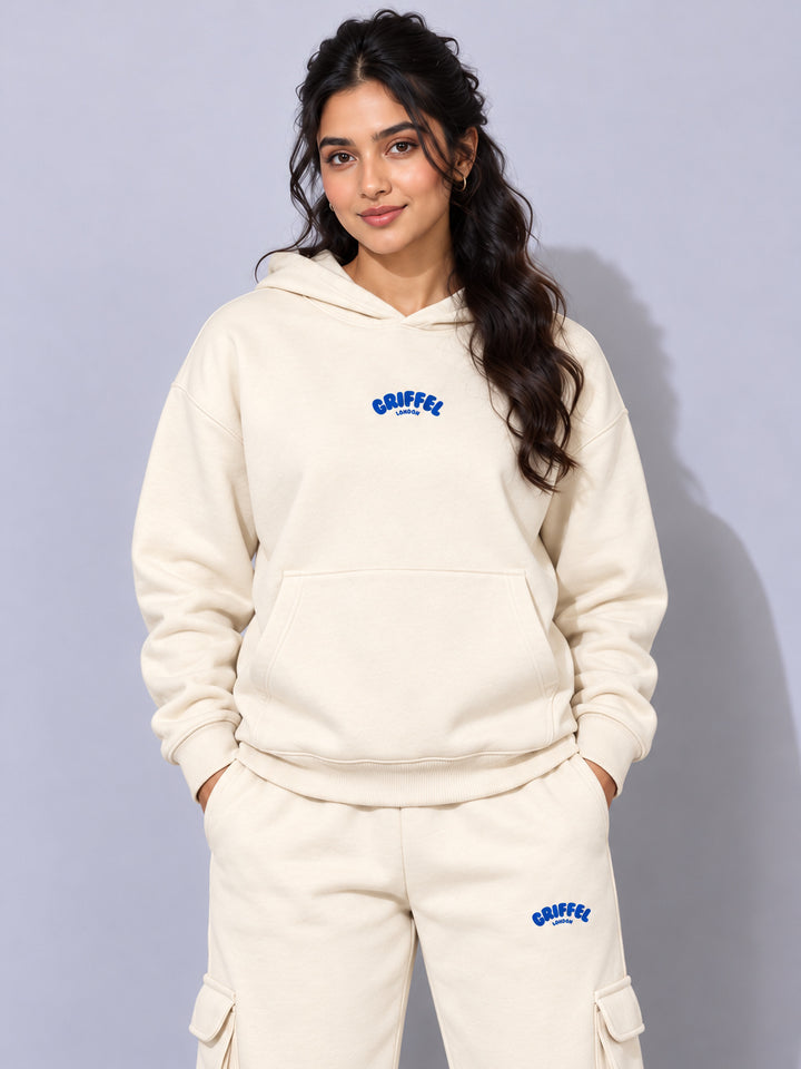 REBORN LOGO Cotton Fleece  Oversized Hoodie Tracksuit  For Women
