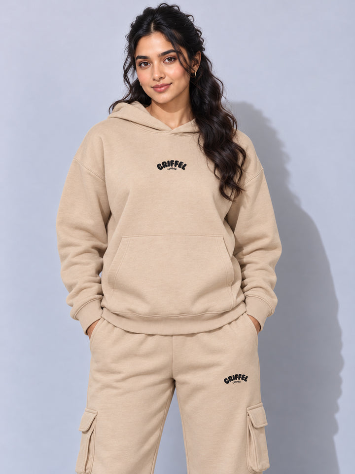 REBORN LOGO Cotton Fleece  Oversized Hoodie Tracksuit  For Women