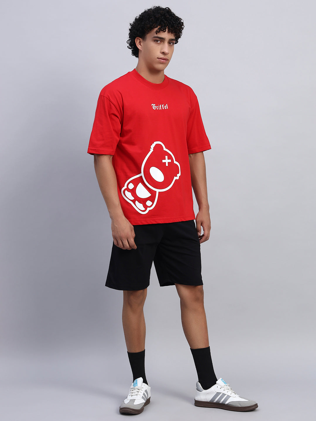 Red Love Side Teddy Oversized T-shirt Combo 🧸