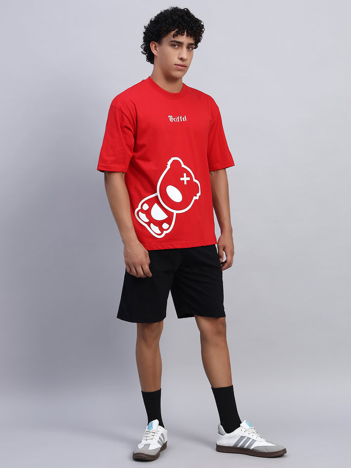 Red Love Side Teddy Oversized T-shirt Combo 🧸