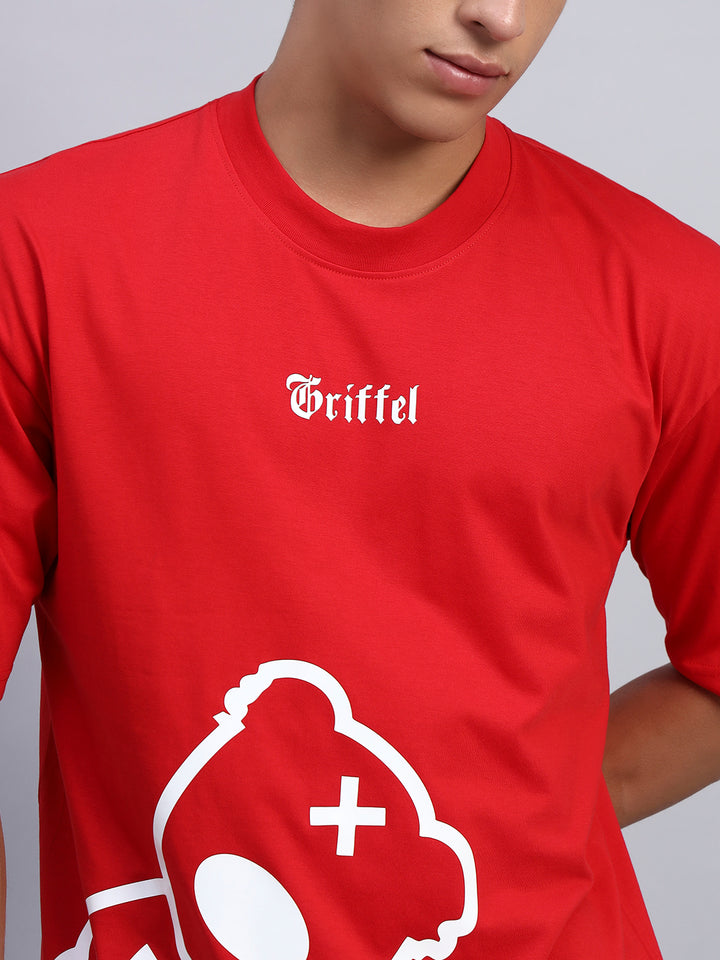 Red Love Side Teddy Oversized T-shirt Combo 🧸