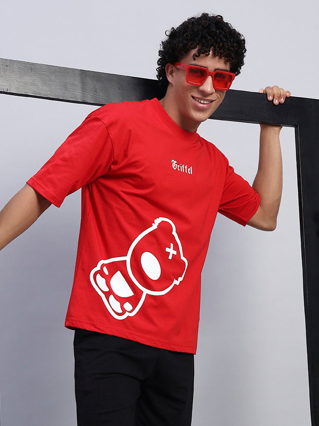 Red Love Side Teddy Oversized T-shirt Combo 🧸