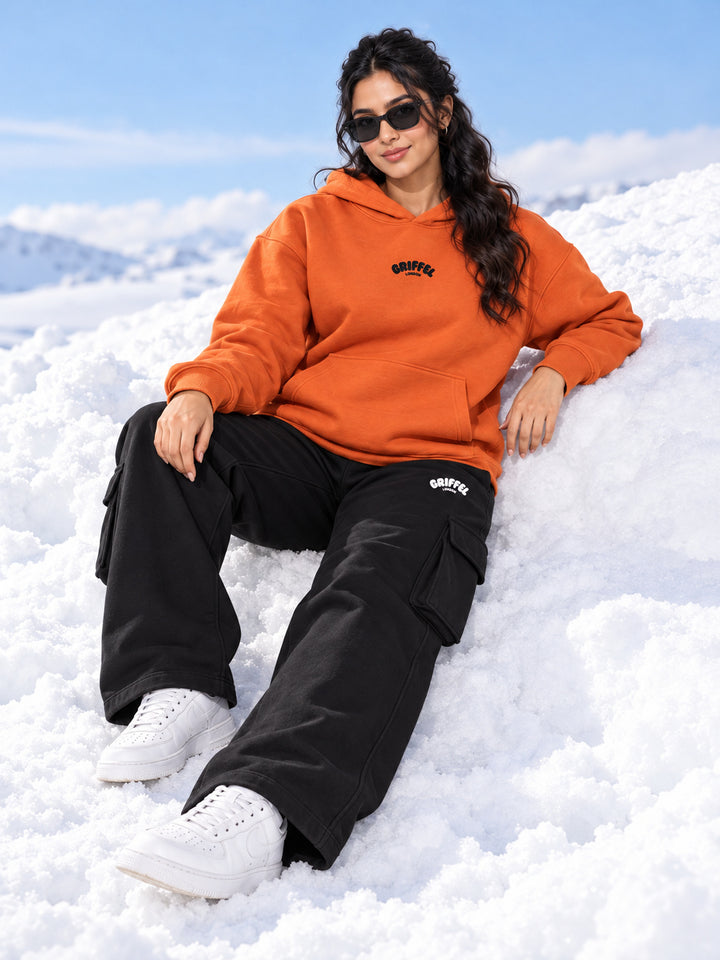 REBORN LOGO Cotton Fleece  Oversized Hoodie  For Women
