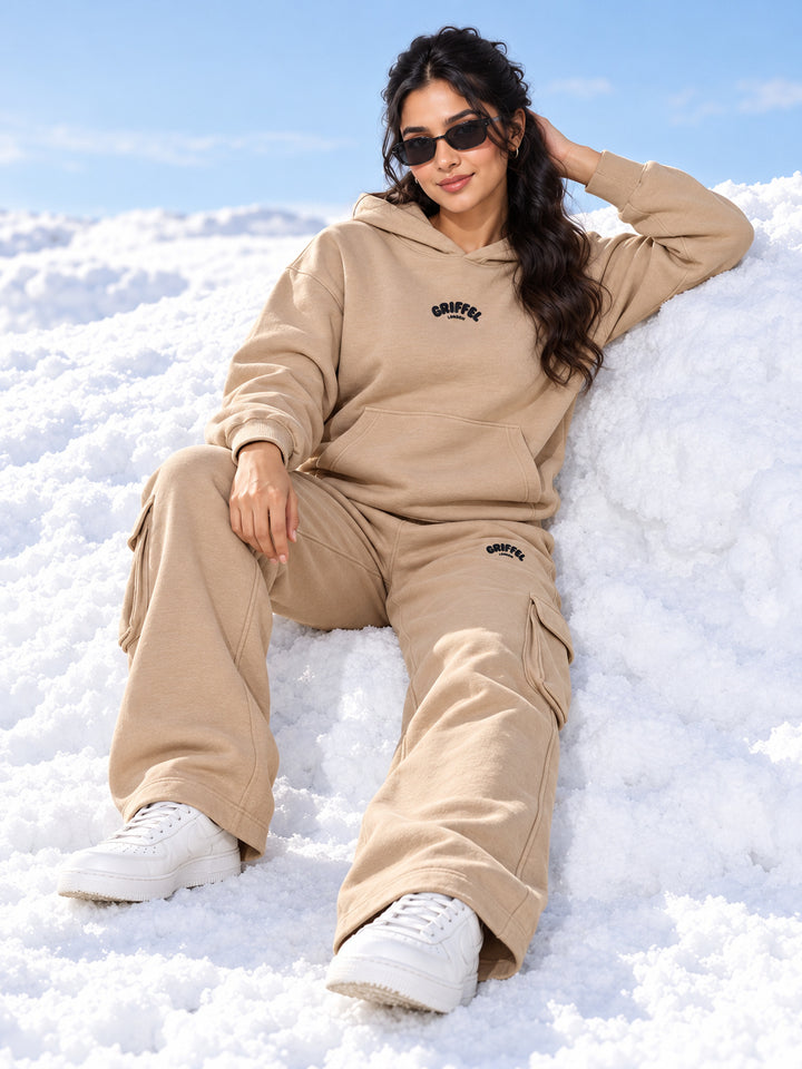 REBORN LOGO Cotton Fleece  Oversized Hoodie Tracksuit  For Women