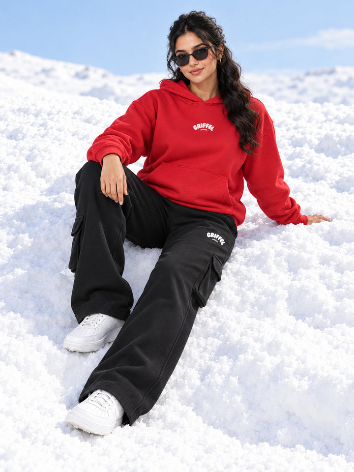 REBORN LOGO Cotton Fleece  Oversized Hoodie Tracksuit  For Women