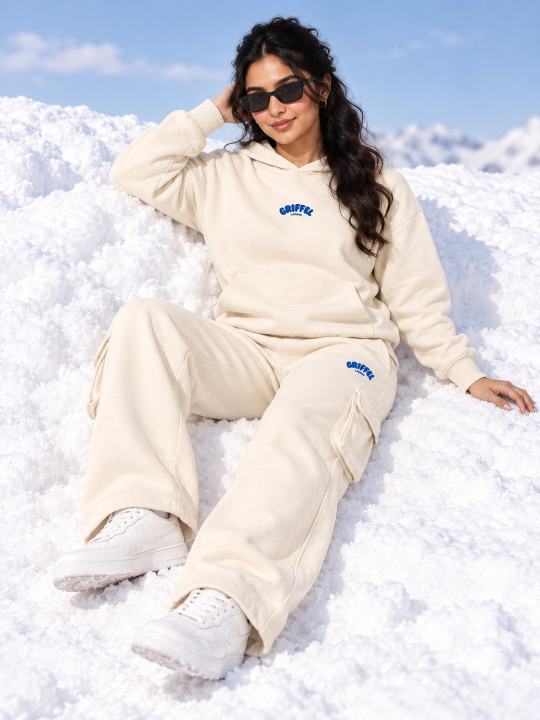 REBORN LOGO Cotton Fleece  Oversized Hoodie Tracksuit  For Women