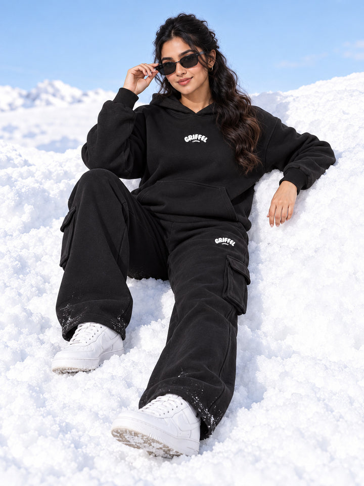 REBORN LOGO Cotton Fleece  Oversized Hoodie Tracksuit  For Women