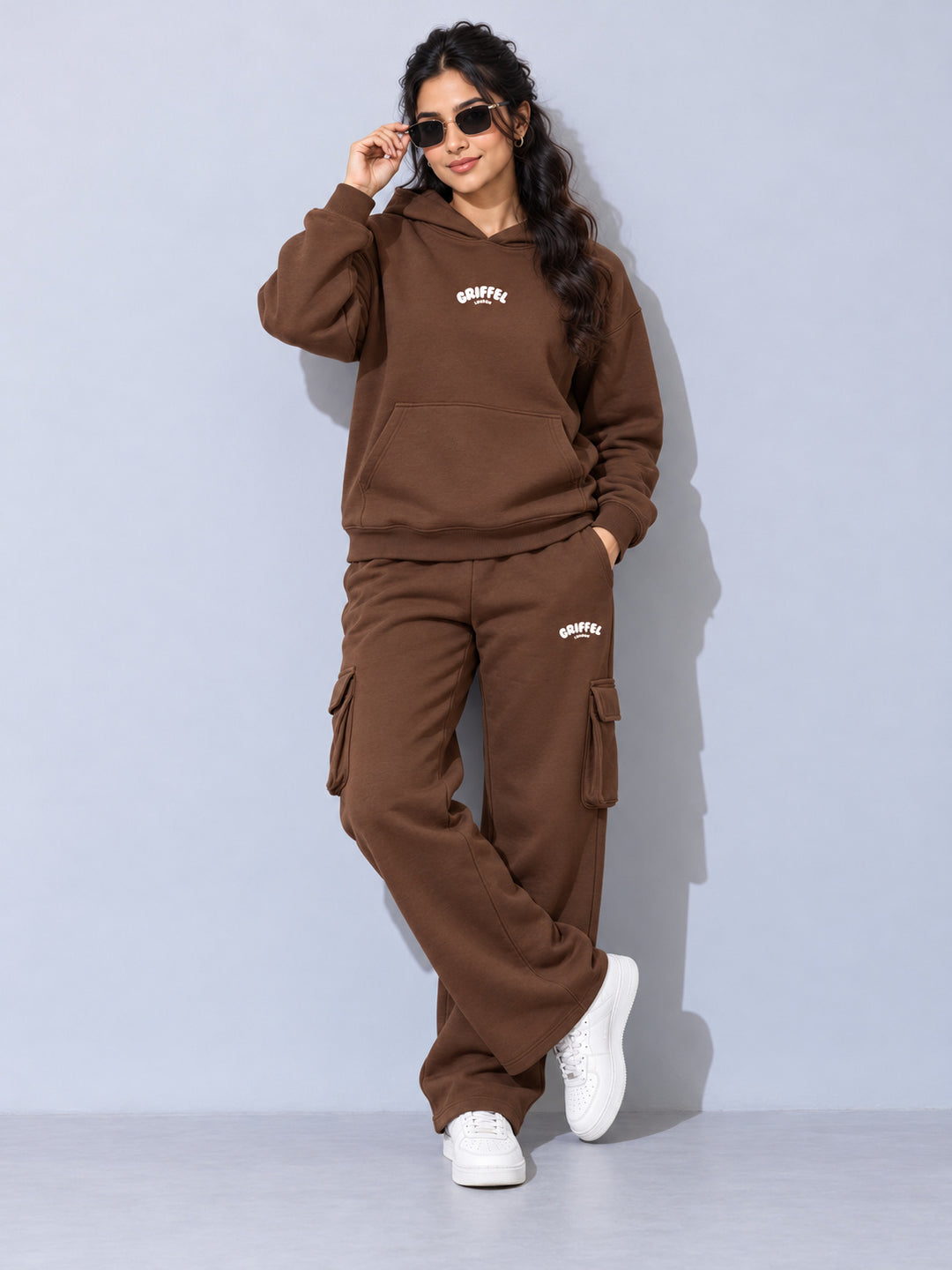 REBORN LOGO Cotton Fleece  Oversized Hoodie Tracksuit  For Women