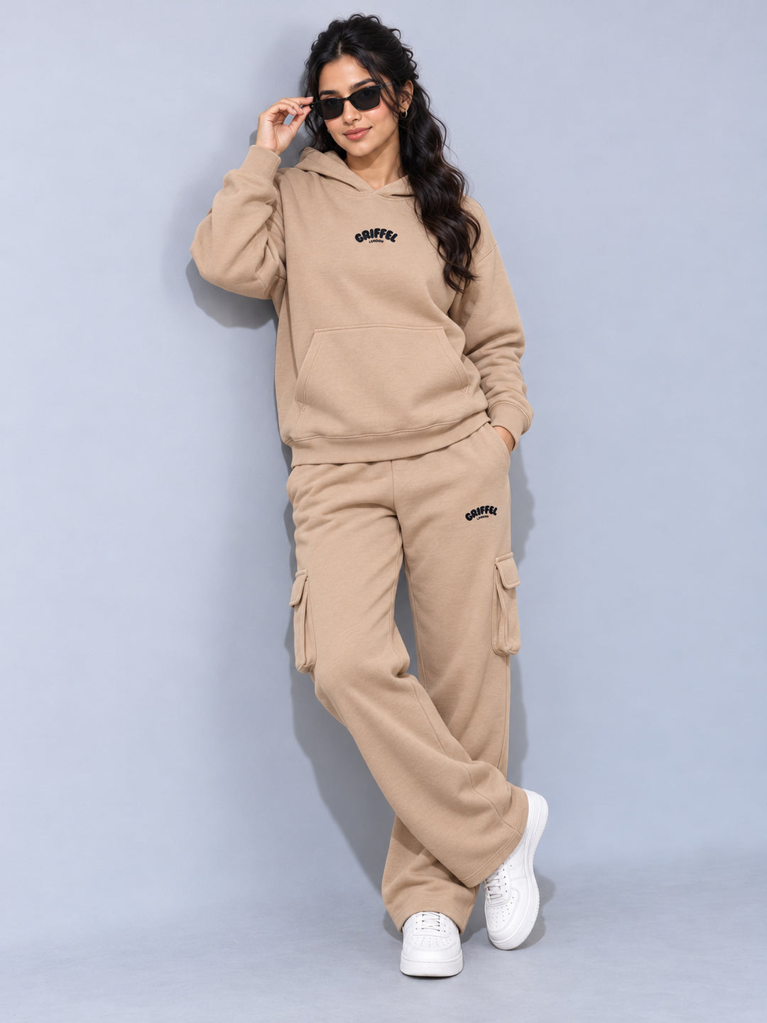 REBORN LOGO Cotton Fleece  Oversized Hoodie Tracksuit  For Women