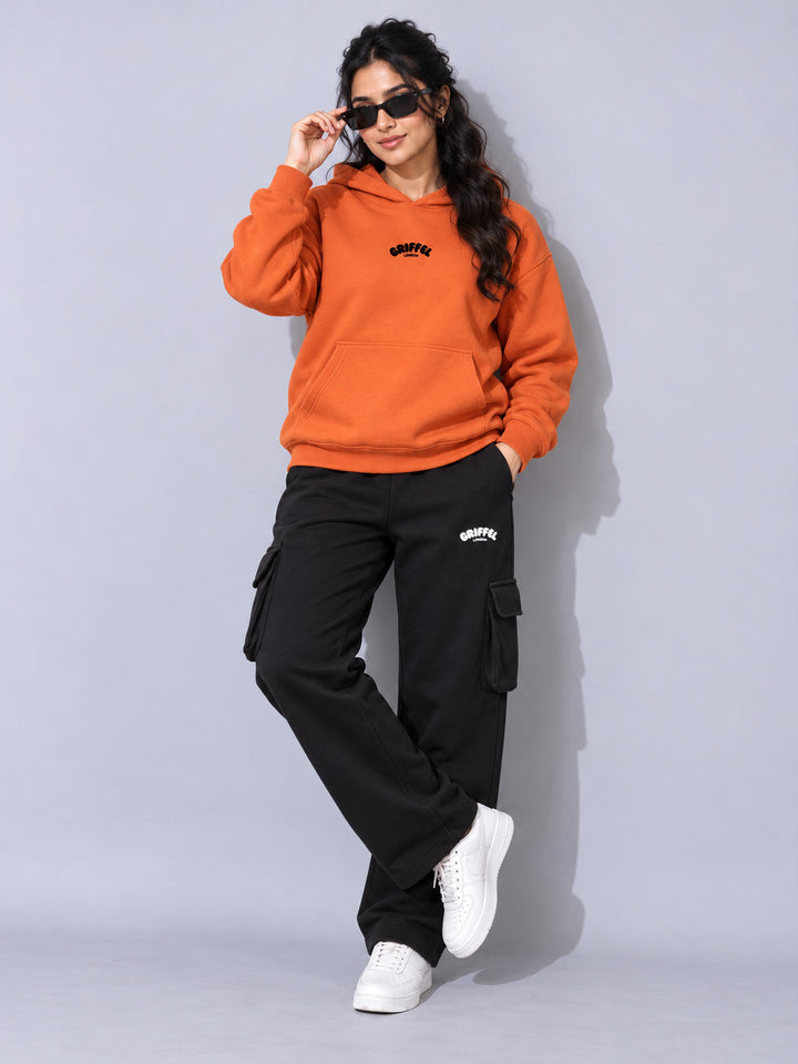 REBORN LOGO Cotton Fleece  Oversized Hoodie Tracksuit  For Women