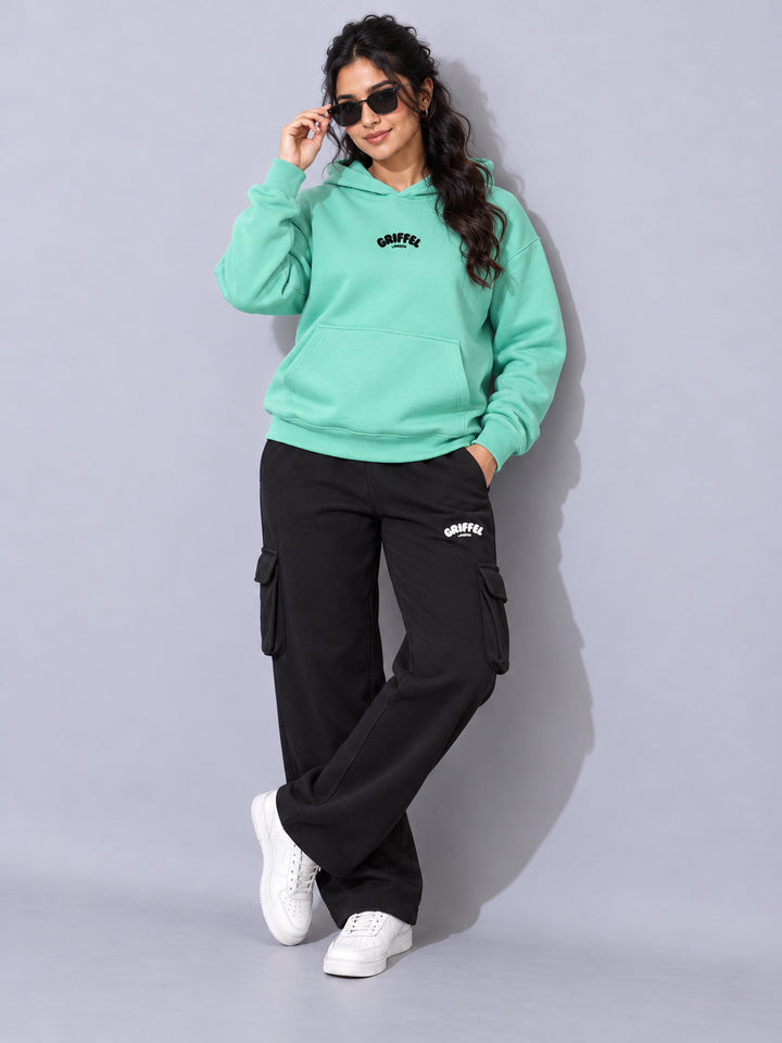 REBORN LOGO Cotton Fleece  Oversized Hoodie Tracksuit  For Women