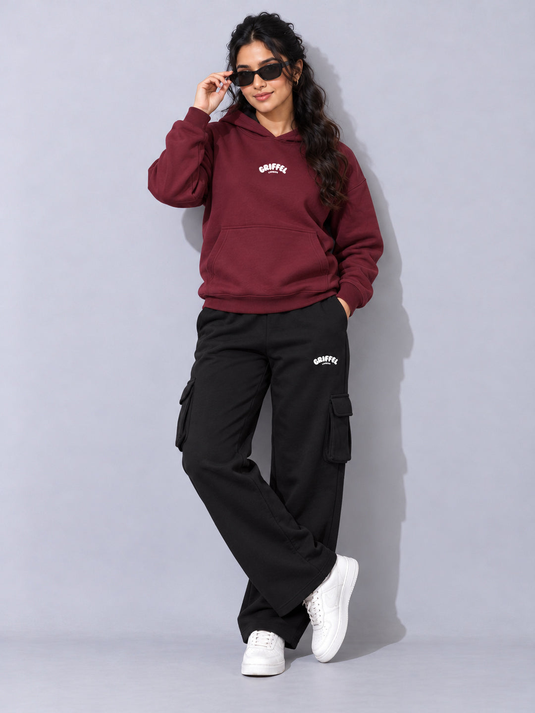 REBORN LOGO Cotton Fleece  Oversized Hoodie Tracksuit  For Women