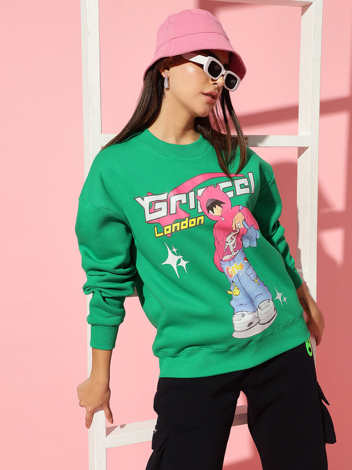 London boy Green Round Neck Oversized Sweatshirt