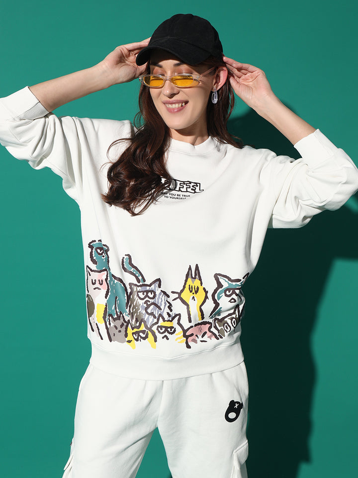 EMOJI CATS Round Neck Oversized Sweatshirt