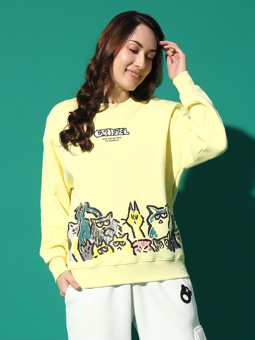 EMOJI CATS Round Neck Oversized Sweatshirt