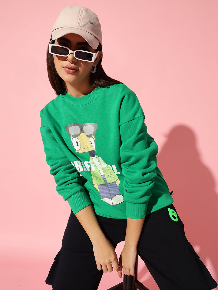 Griffel Girl green Round Neck Oversized Sweatshirt