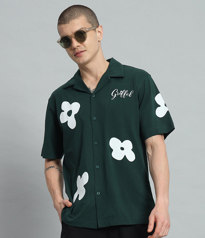 GRIFFEL Flower Printed Regular Fit Bowling Shirt