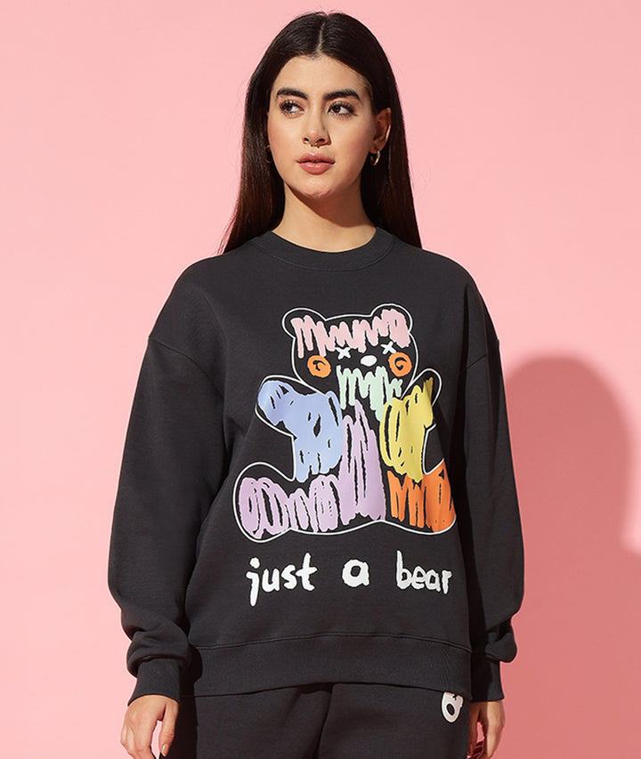 Just a bear Dark grey Round Neck Oversized Sweatshirt