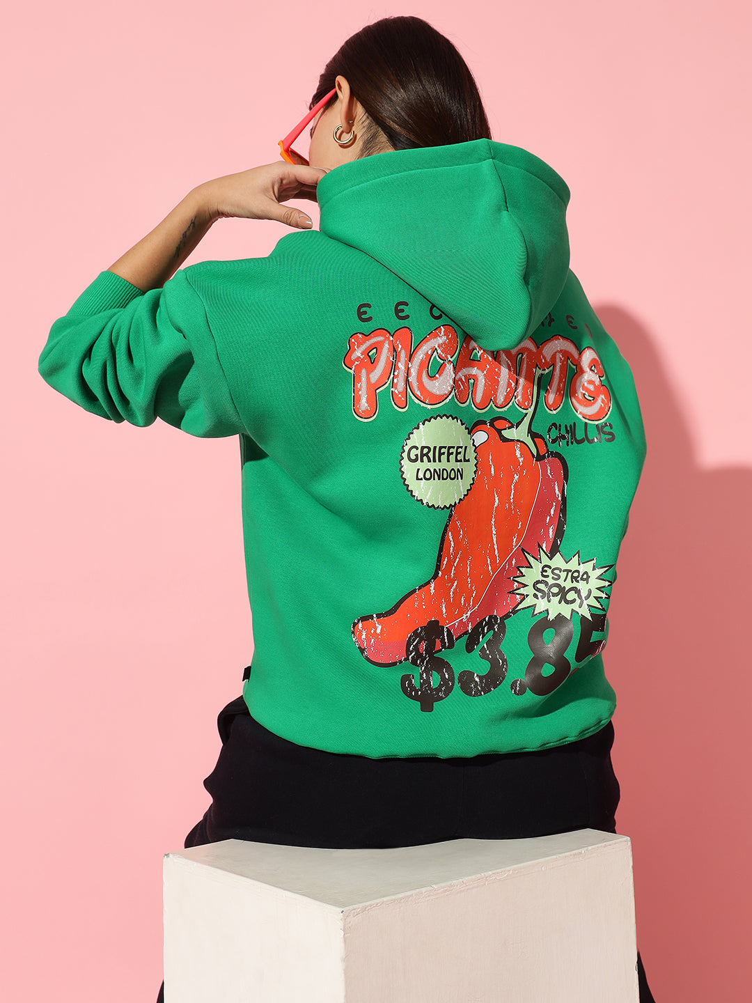 Chilli green Hoodie Neck Oversized Sweatshirt