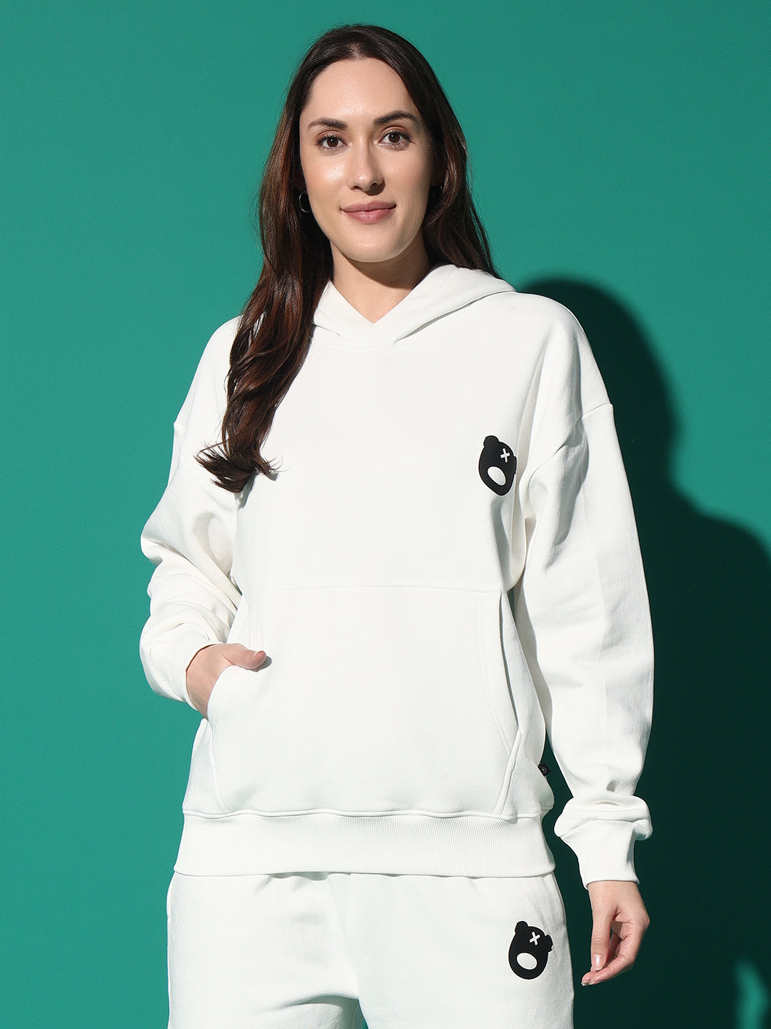 GRIFFEL Teddy Logo Hoodie Neck Oversized Sweatshirt