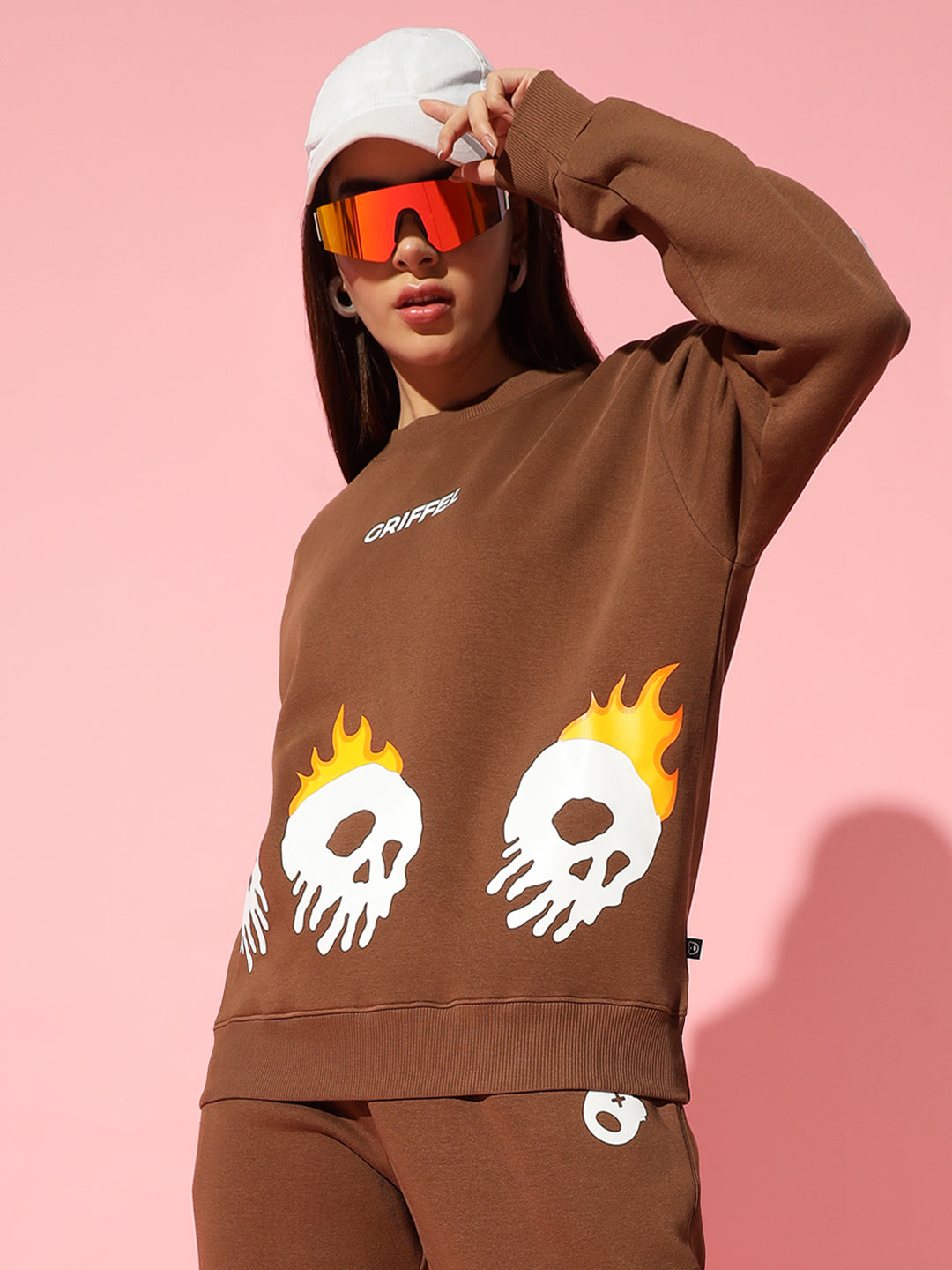 fire skeleton dark grey Round Neck Oversized Sweatshirt