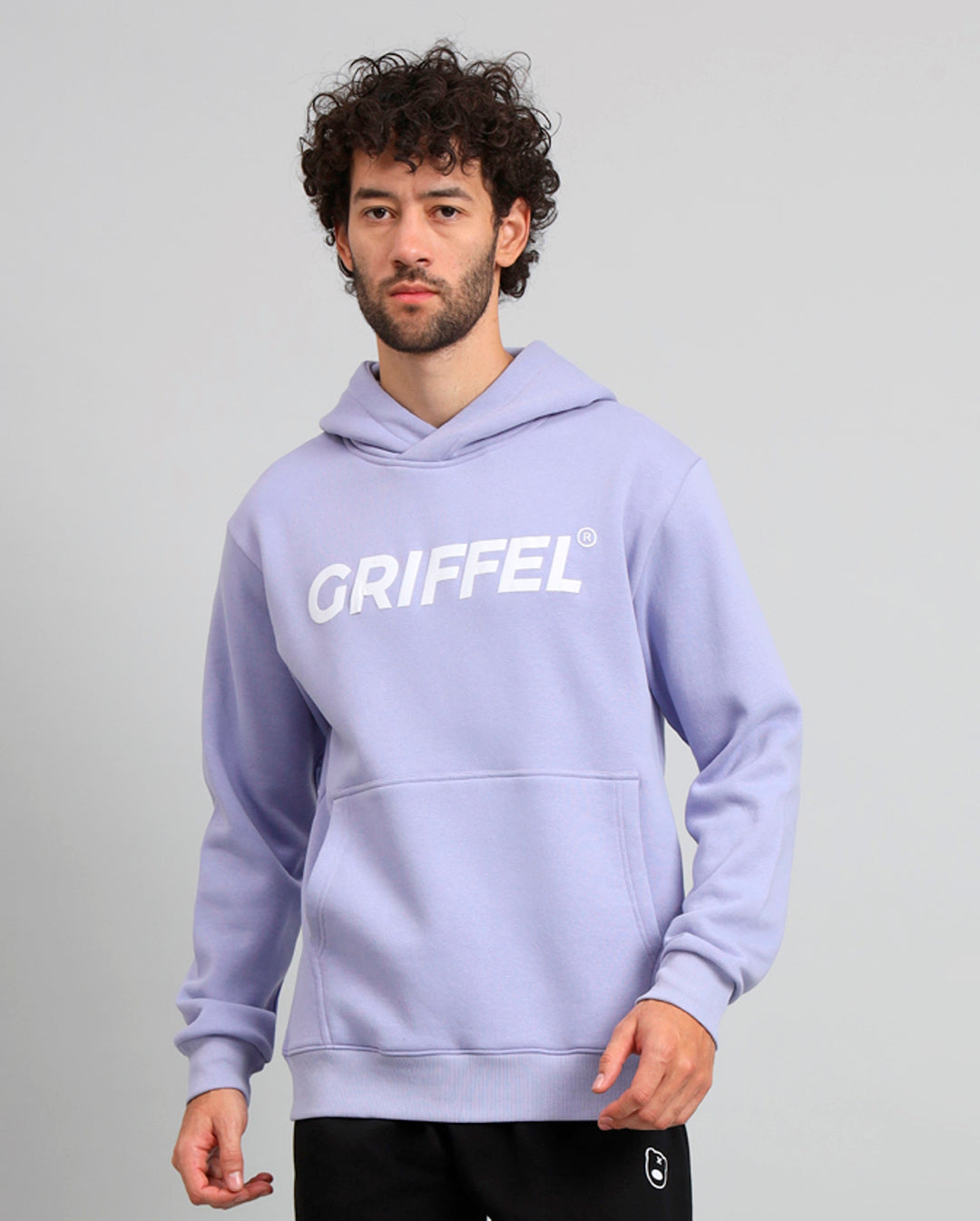 Griffel Men's Regular Fit Mauve Cotton Front Logo Fleece Hoodie Sweatshirt - griffel