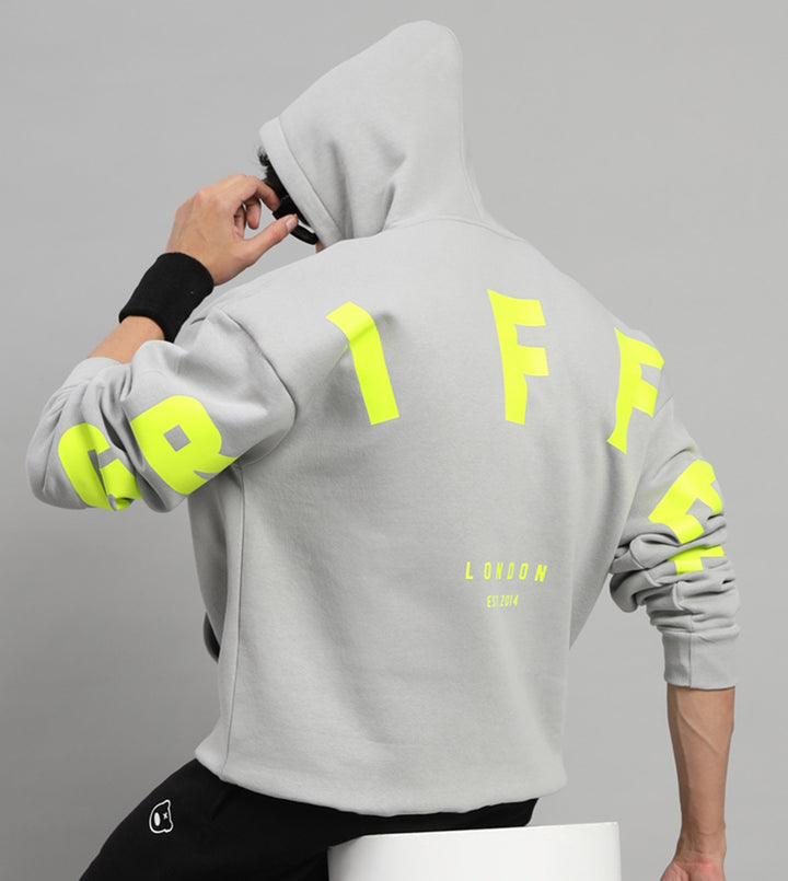 Griffel Men's Black Front Logo Back Full GRIFFEL Print Oversized Fleece Hoodie Sweatshirt
