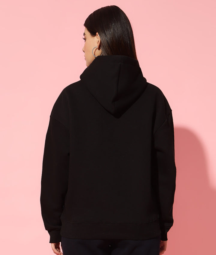 9 Star Black Hoodie Neck Oversized Sweatshirt