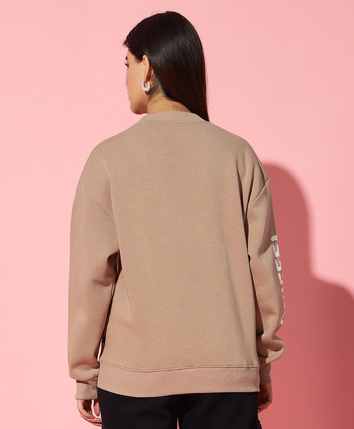 Wierd face beige Round Neck Oversized Sweatshirt