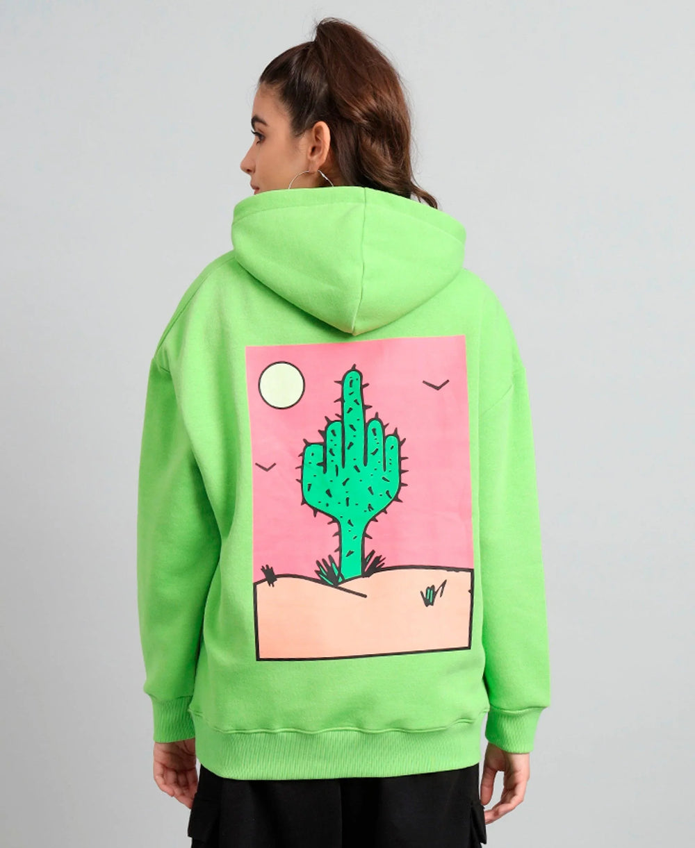 Griffel Women's Parrot Cactus Print Front Logo Oversized Fleece Hoodie Sweatshirt - griffel