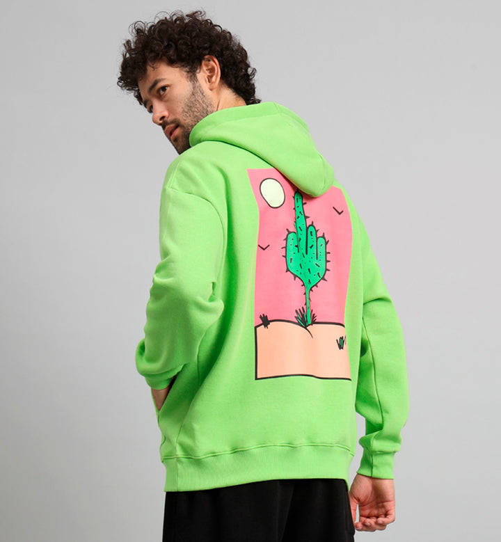 Griffel Men's Parrot Cactus Print Front Logo Oversized Fleece Hoodie Sweatshirt - griffel
