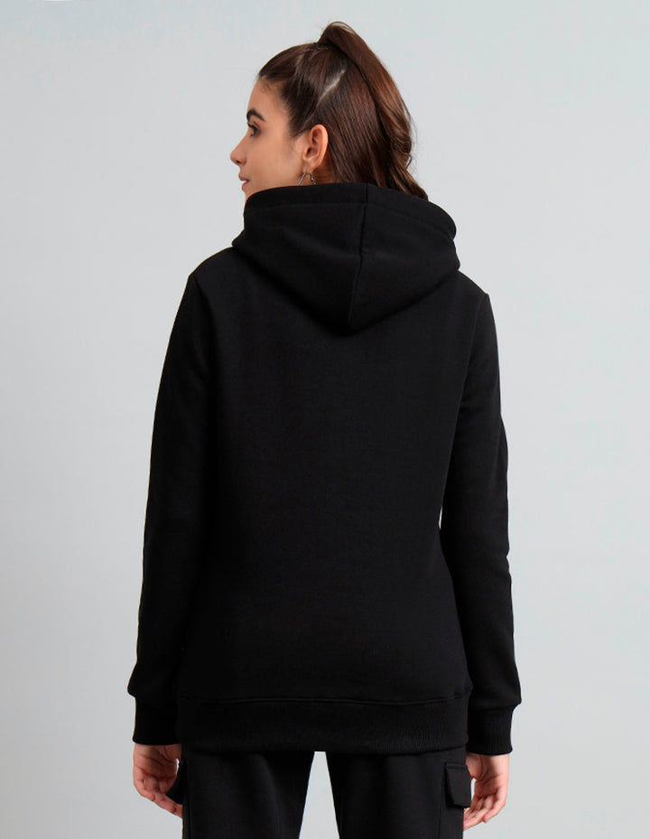 Griffel Women's Black Bear Print Regular Fit 100% Cotton Fleece Hoodie Sweatshirt