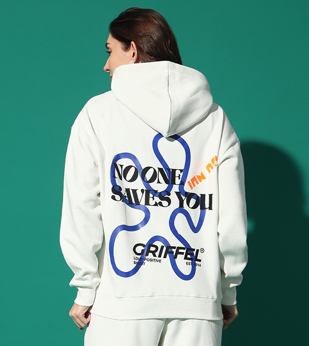 NO ONE SAVES YOU Hoodie Neck Oversized Sweatshirt