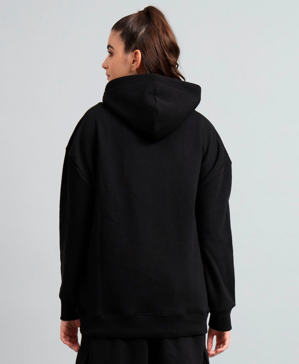 Griffel Women's Black Front Logo Oversized Fleece Hoodie Sweatshirt - griffel