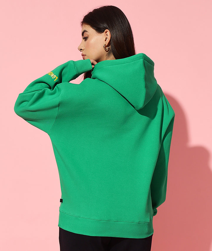 999 star front Green Hoodie Neck Oversized Sweatshirt