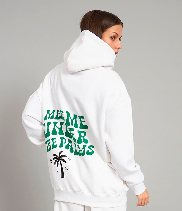 Griffel Women's White Meet Me Under the Palms Tree Oversized Fleece Hoodie Sweatshirt - griffel