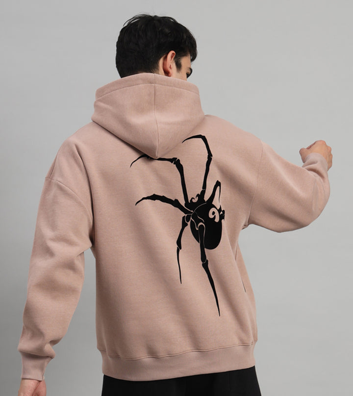 Griffel Men's Black Front Logo Back Spider Print Oversized Fleece Hoodie Sweatshirt