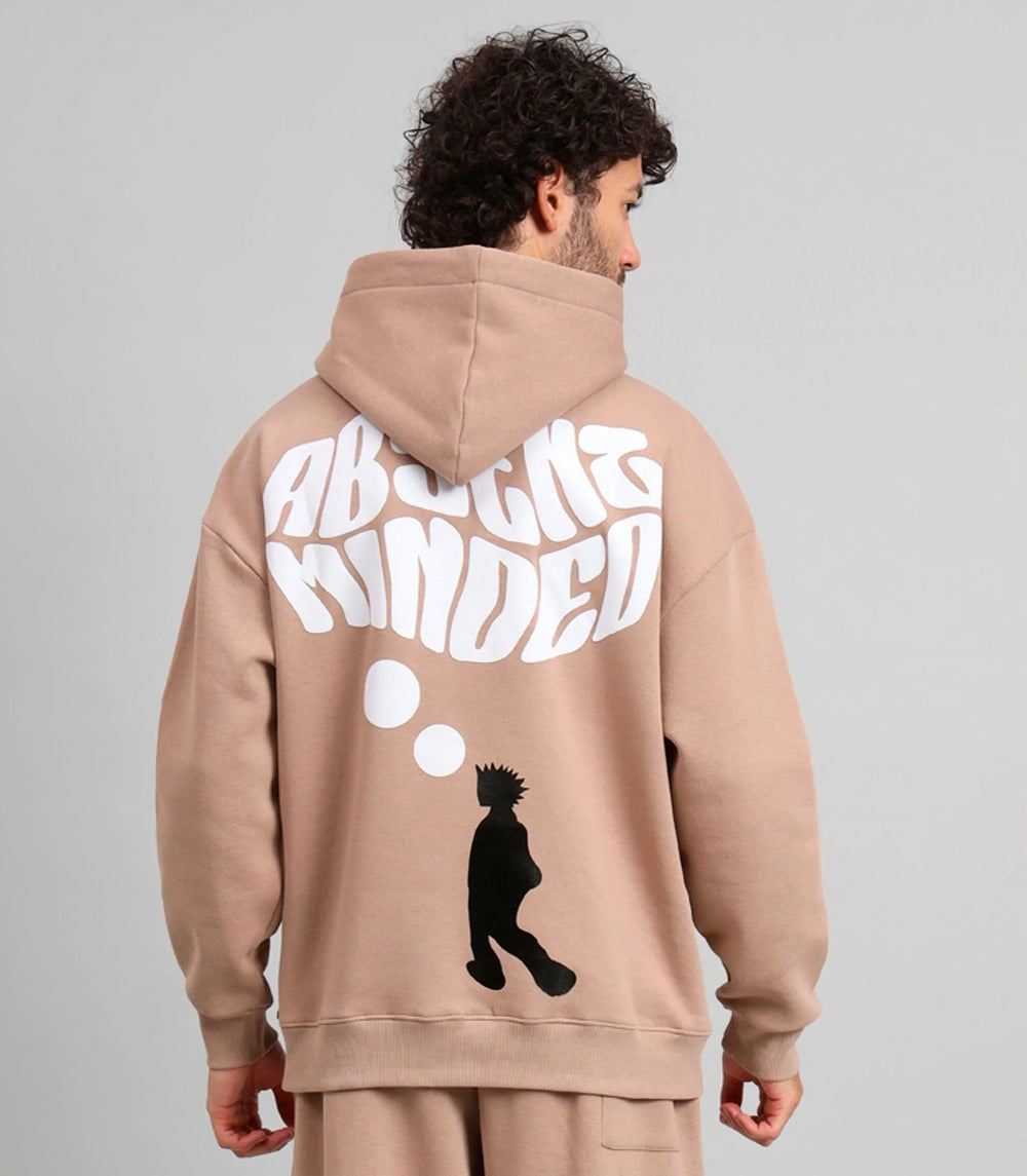 Griffel Men's Camel Absent Minded Print Front Logo Oversized Fleece Hoodie Sweatshirt - griffel