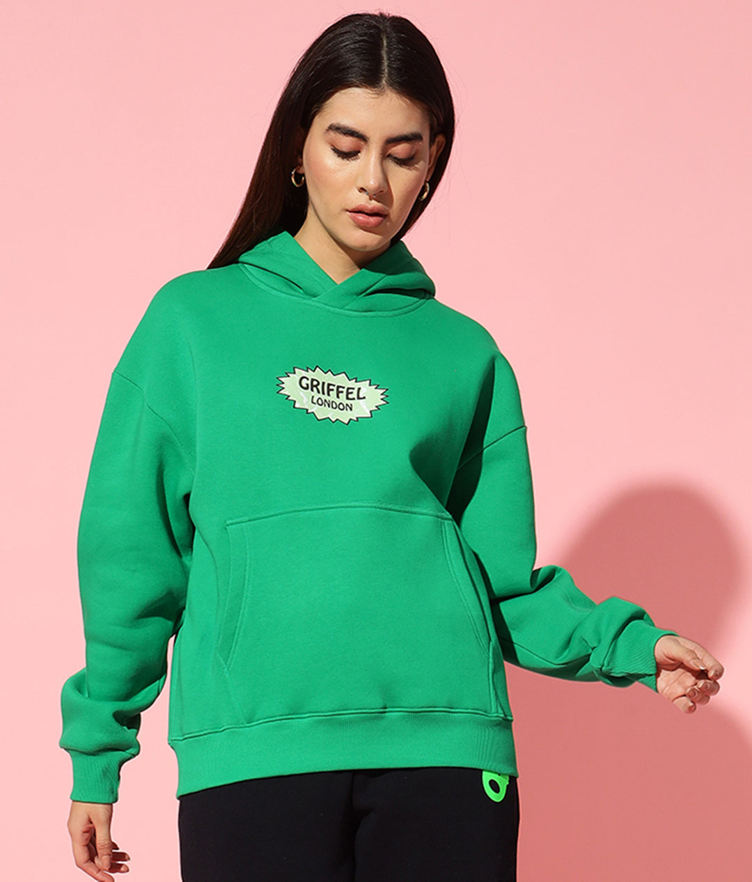 Chilli green Hoodie Neck Oversized Sweatshirt