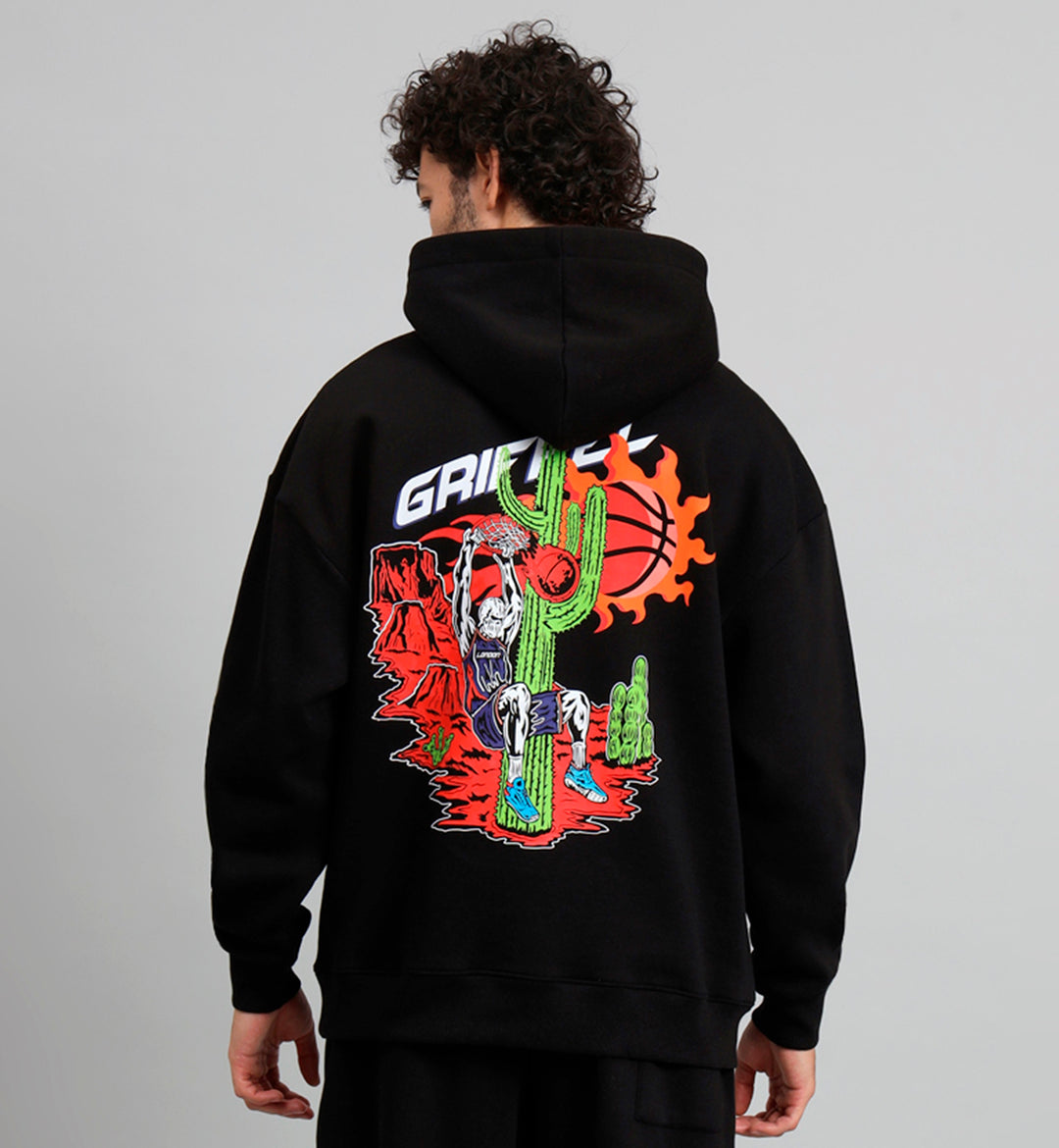 Griffel Men's Black Fireball Oversized Fleece Hoodie Sweatshirt - griffel