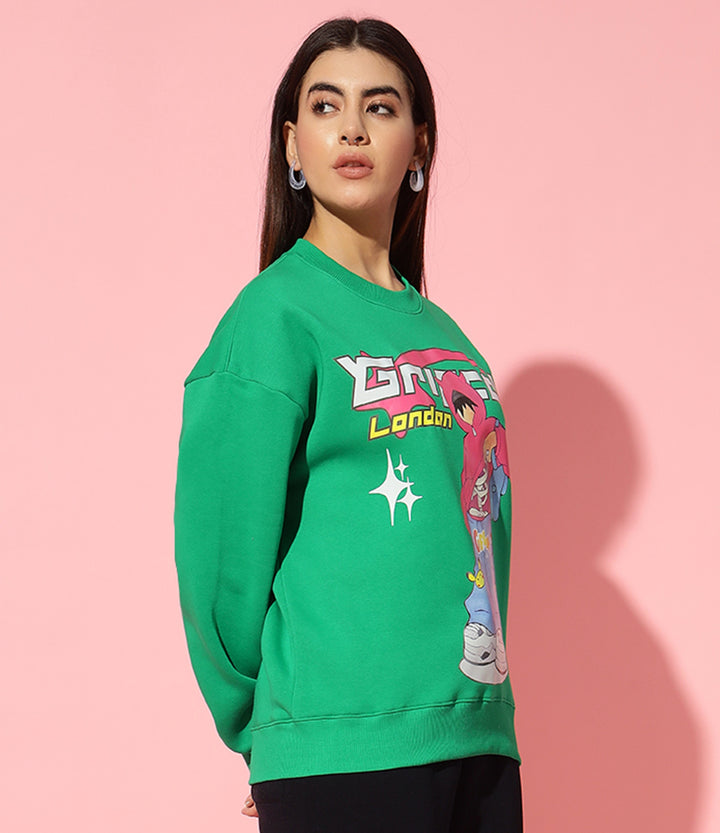 London boy Green Round Neck Oversized Sweatshirt