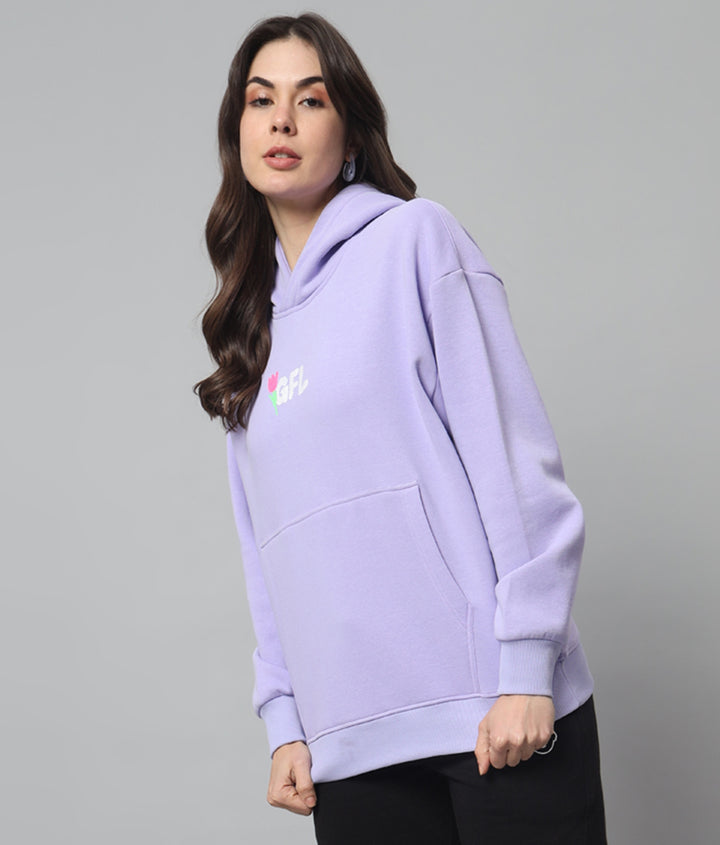 Griffel Women Oversized Fit Mauve BEAR FAMILY Back Print Cotton Fleece Front Logo Fleece Hoodie Sweatshirt with Full Sleeve - griffel