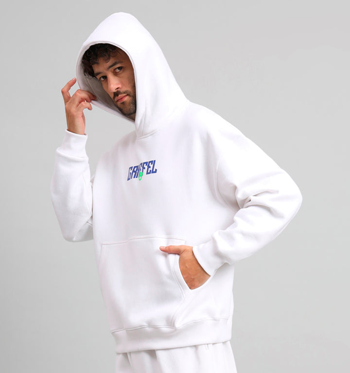 Griffel Men's White New Era Print Front Logo Oversized Fleece Hoodie Sweatshirt - griffel