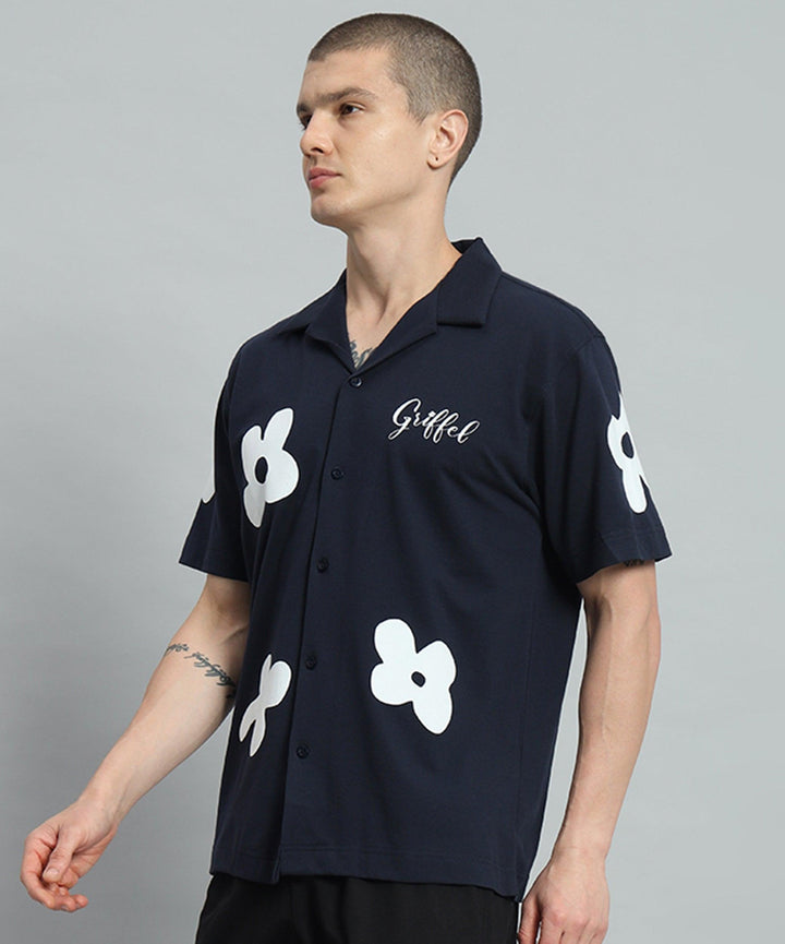 GRIFFEL Flower Printed Regular Fit Bowling Shirt