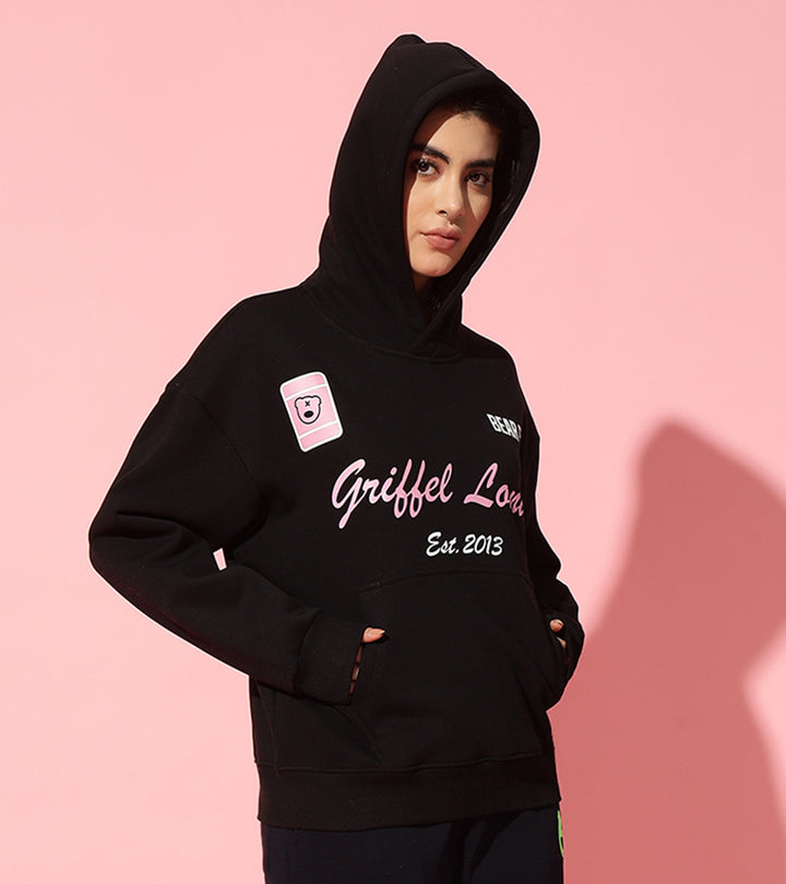 GRIFFEL black Hoodie Neck Oversized Sweatshirt